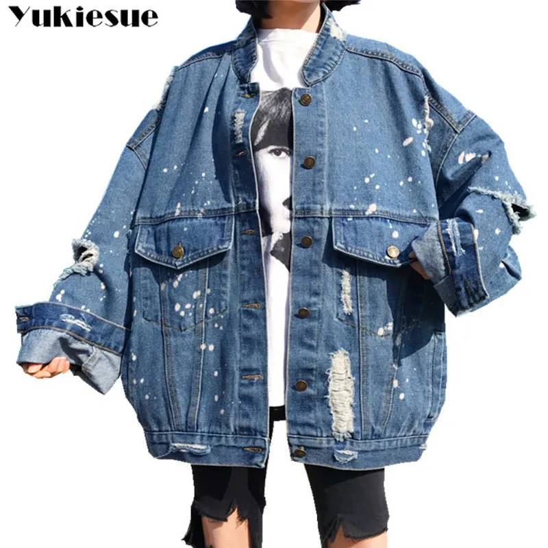 Женская тонкая Модная Джинсовая куртка с дырками элегантные винтажные рваные