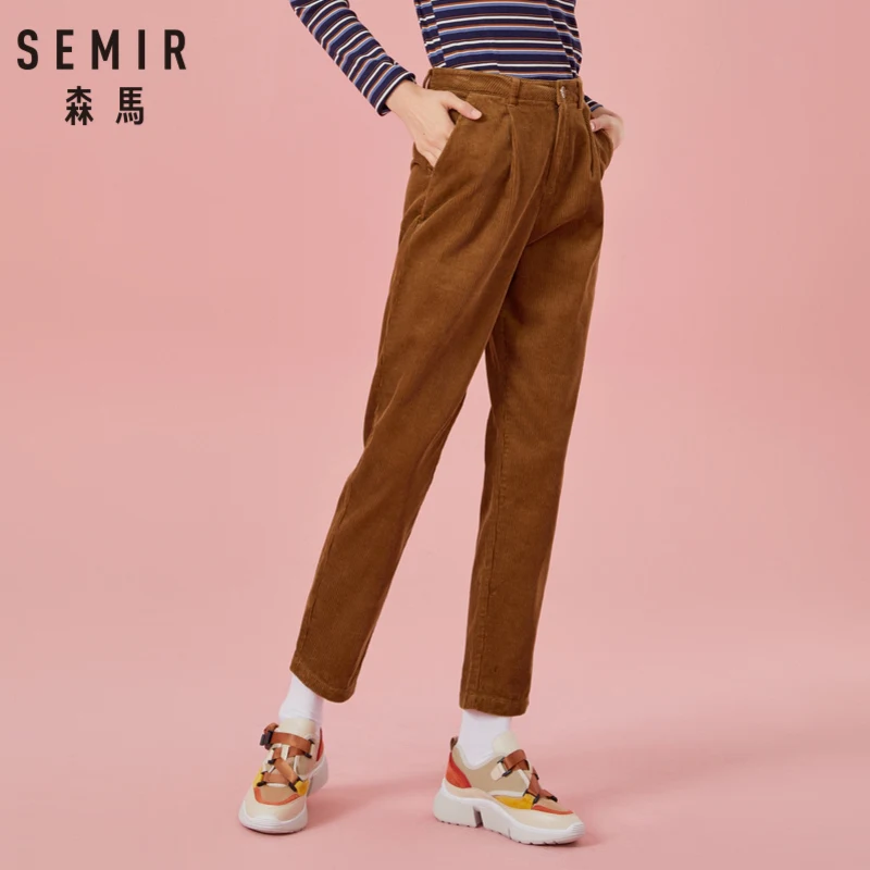 SEMIR, женские укороченные вельветовые брюки, хлопок, женские брюки классического кроя, прямые брюки с молнией и пуговицами, Ретро стиль