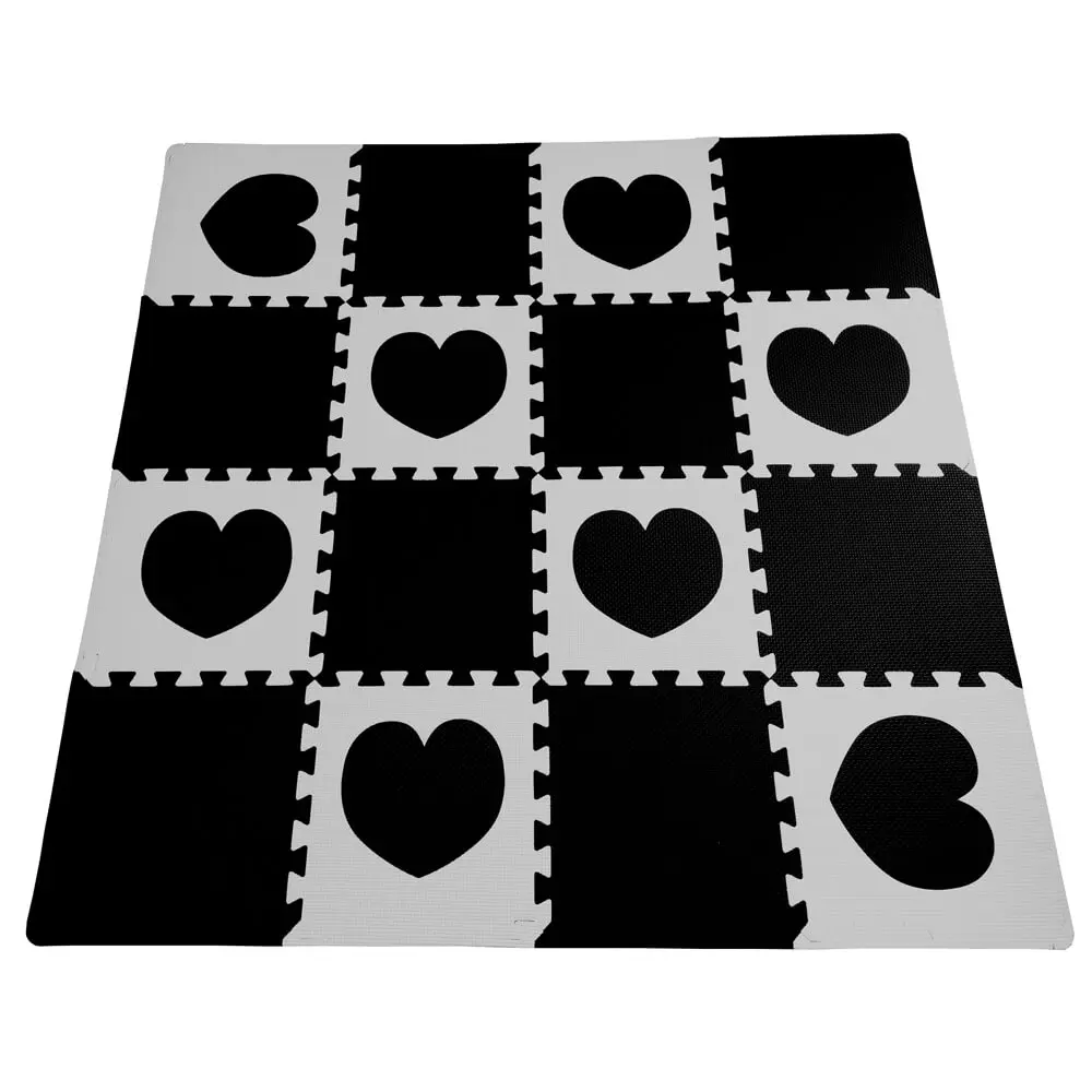 Black White Heart A Матовые коврики черный белый мир для детей, eva пенопластовый игровой коврик-головоломка блокирующий половик коврик 16 плитка коврик для детей игрушки бесплатные края - Цвет: Black White Heart A