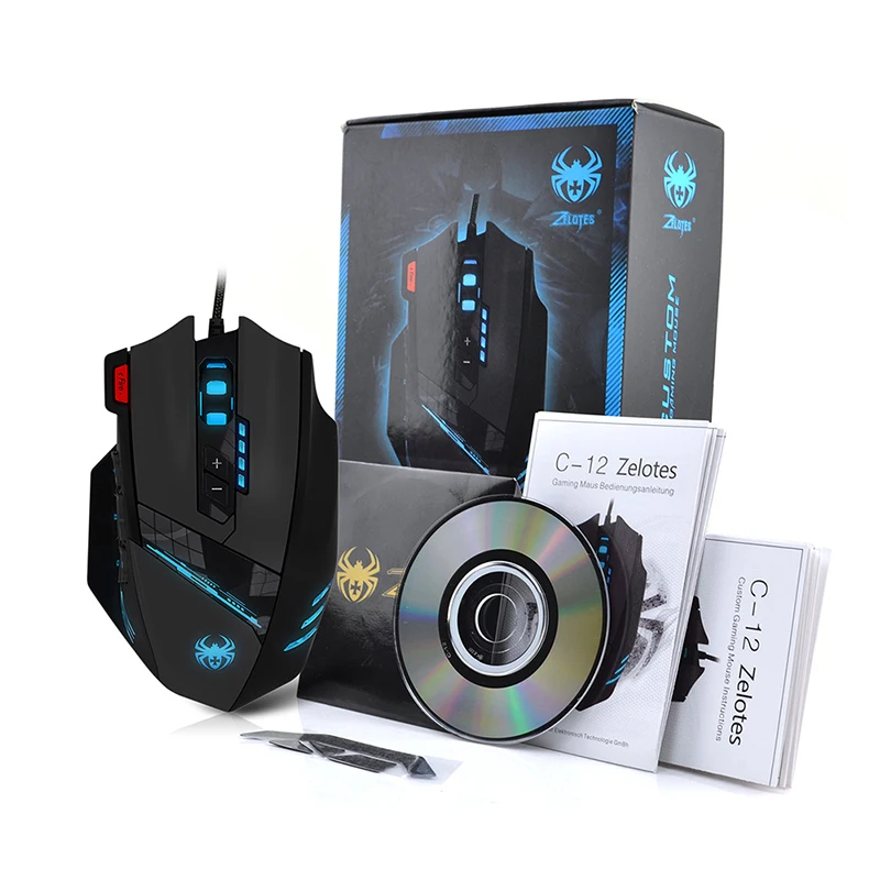 ZELOTES crazy spider dragon edition 12 клавиш программирование игровая мышь 4000 dpi Проводная