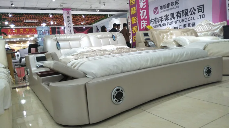Настоящая Натуральная кожа кровать ТВ мягкие кровати спальня camas горит muebles de dormitorio yatak мобильный кварто массаж динамик bluetooth