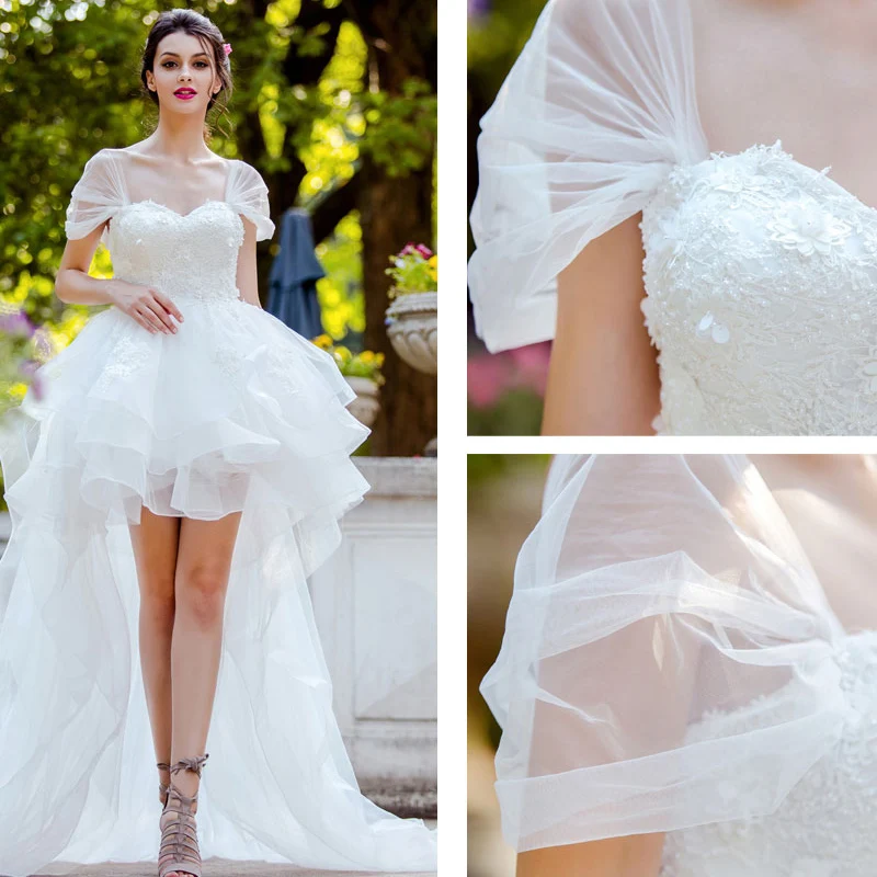 

18 White Wedding Dresses Lace Up Back With Train Appliques Lace Royal Brida Robe de Marriage Wedding Gowns Elegant Plus Size