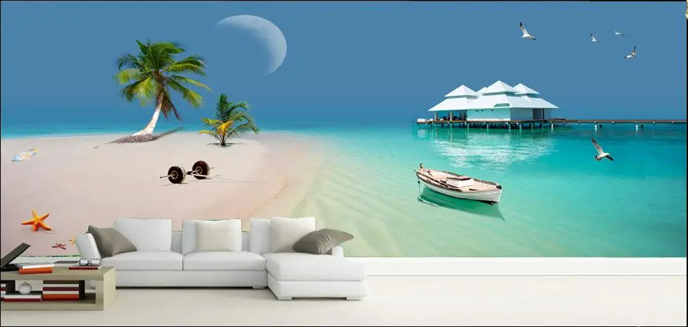 

Custom photo designs 3d wall murals wallpaper landscape of the sea beach coconut trees decor picture wallpapers for living room