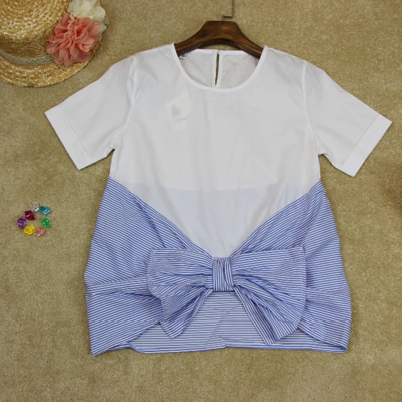 Женские блузки с большим бантом Alpha свободные милые блузы в полоску украшением