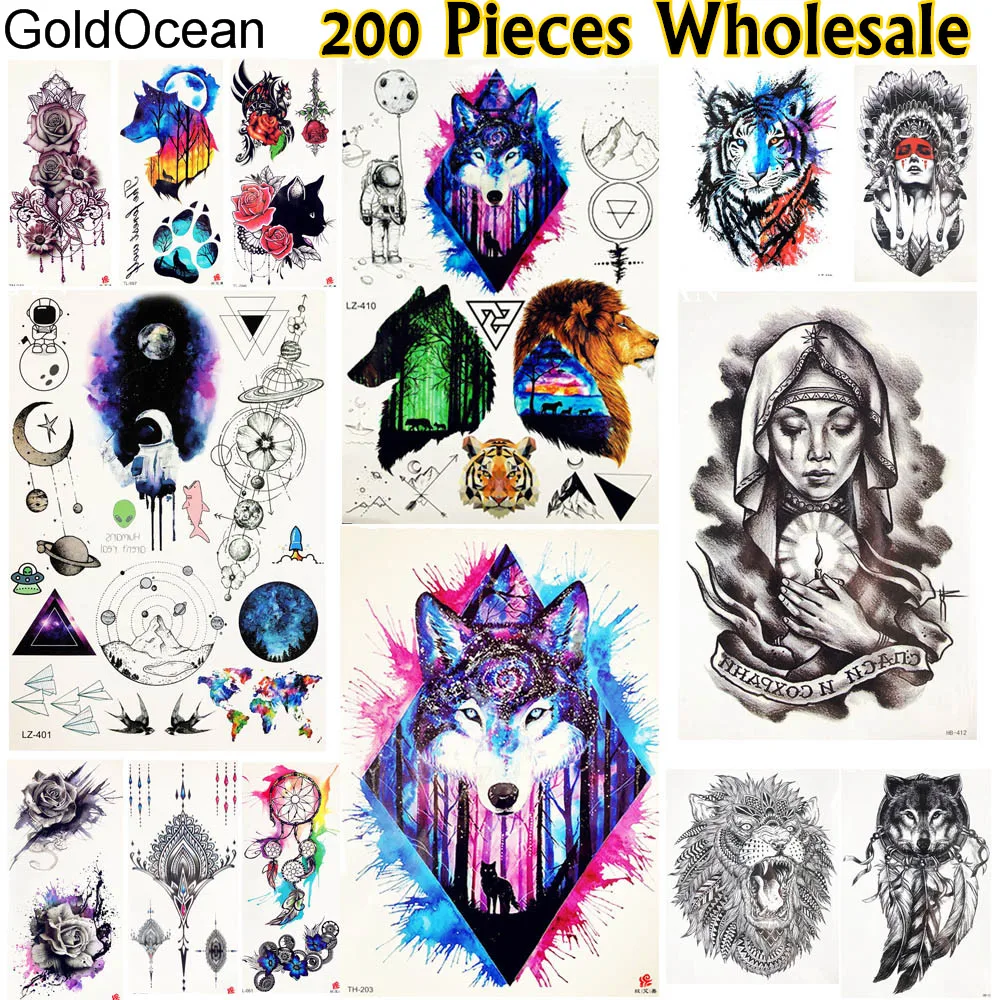 

GoldOcean 200 Pieces Wholesale Temporary Tattoo Stickers Arm Leg Fox Lion Tatoo Men Women Body Art Waterproof Fake Tattoo Pastes