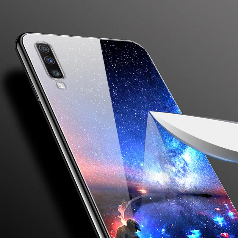 Чехол для Samsung A50 2019 чехол из закаленного стекла Жесткий Galaxy силиконовый бампер
