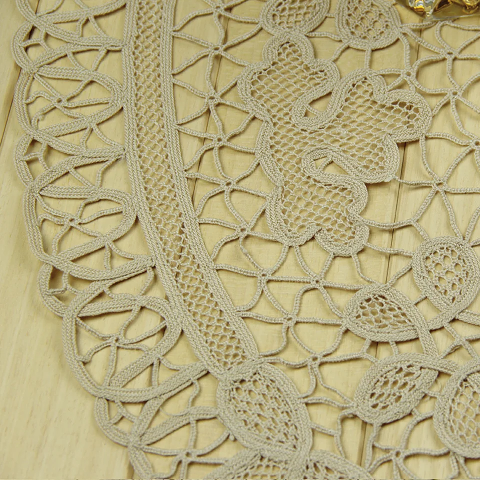 QUNYINGXIU Cotton Tuscany Lace Beige Tablecloth Handmade Classical Wedding Round Table Cover Tabelcloth 28*28 inch = 71*71 cm | Дом и сад