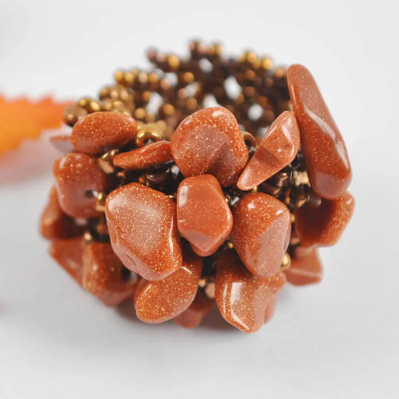 Эластичное кольцо на палец с бусинами из золотого песчаника Размер 8-9 ювелирные