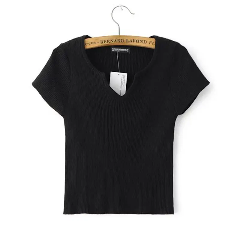 Повседневные трикотажные футболки для женщин короткий топ 2017 женская