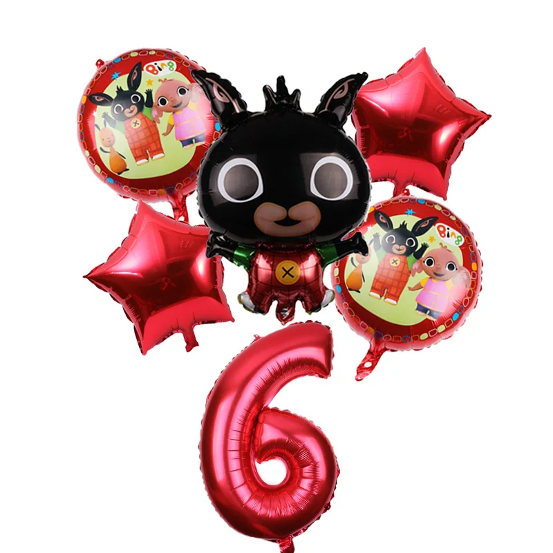 red 6 шт./лот 73*50 см мультфильм Bing Bunny 32 дюймов номер фольги воздушный шар кролик шары День рождения украшения Детские шары globos - Цвет: red