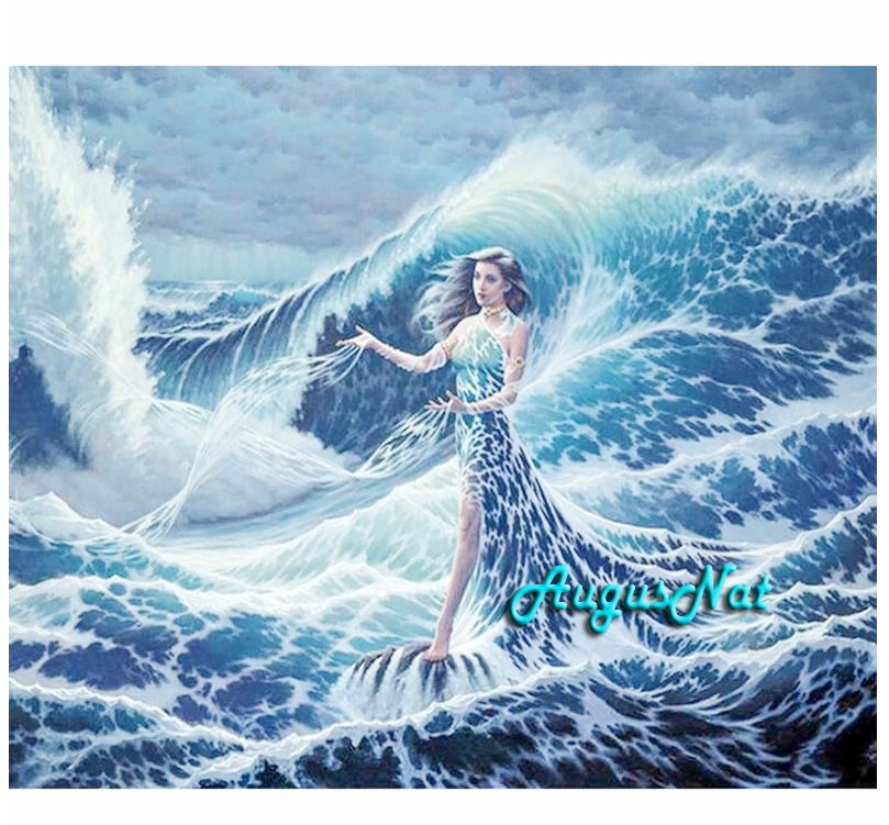 Картина из страз Девушка с морской волной полная картина сделай сам в горошек