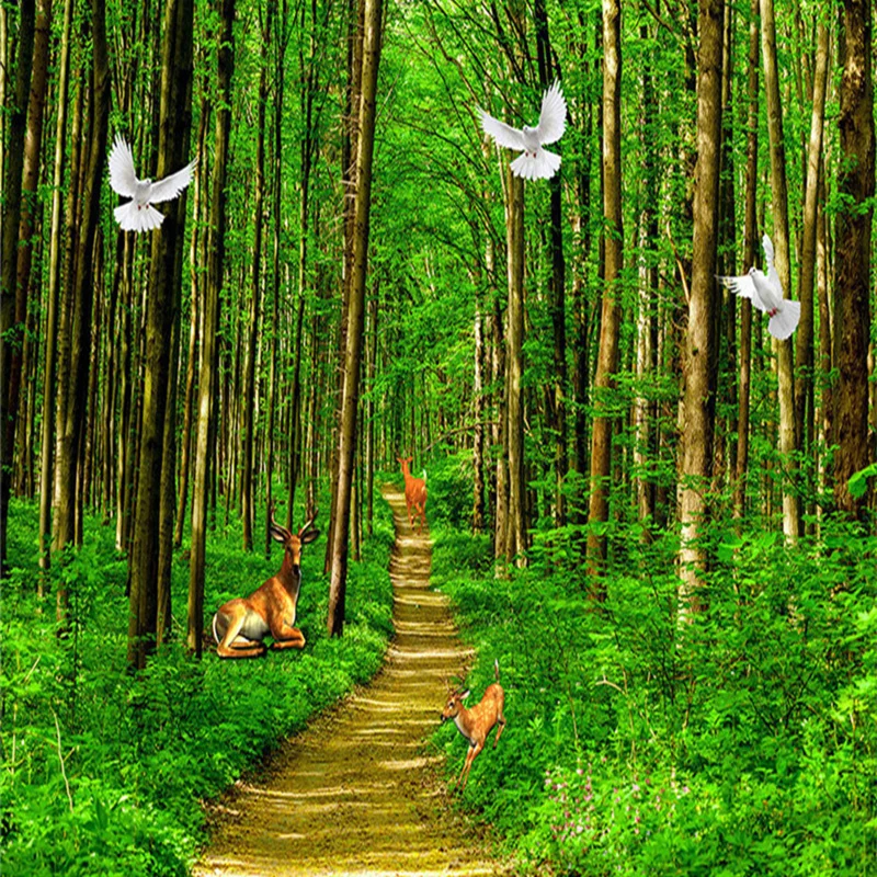 Natue Forest Wallpapers 3D Landscape Green Trees Wall Murals Bird Animals Wood Papers for Living Room Home Decor Bedrooms |