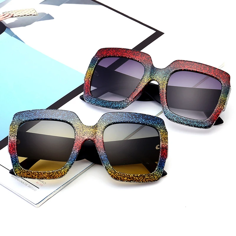 Красочные Bling Площади Кристалла Для женщин солнцезащитные очки 2018 gafas де сол UV400