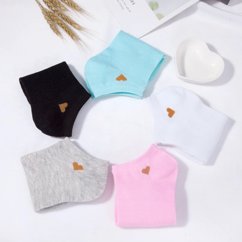 5 цветов женские носки повседневные башмачки с сердечками для девочек модные