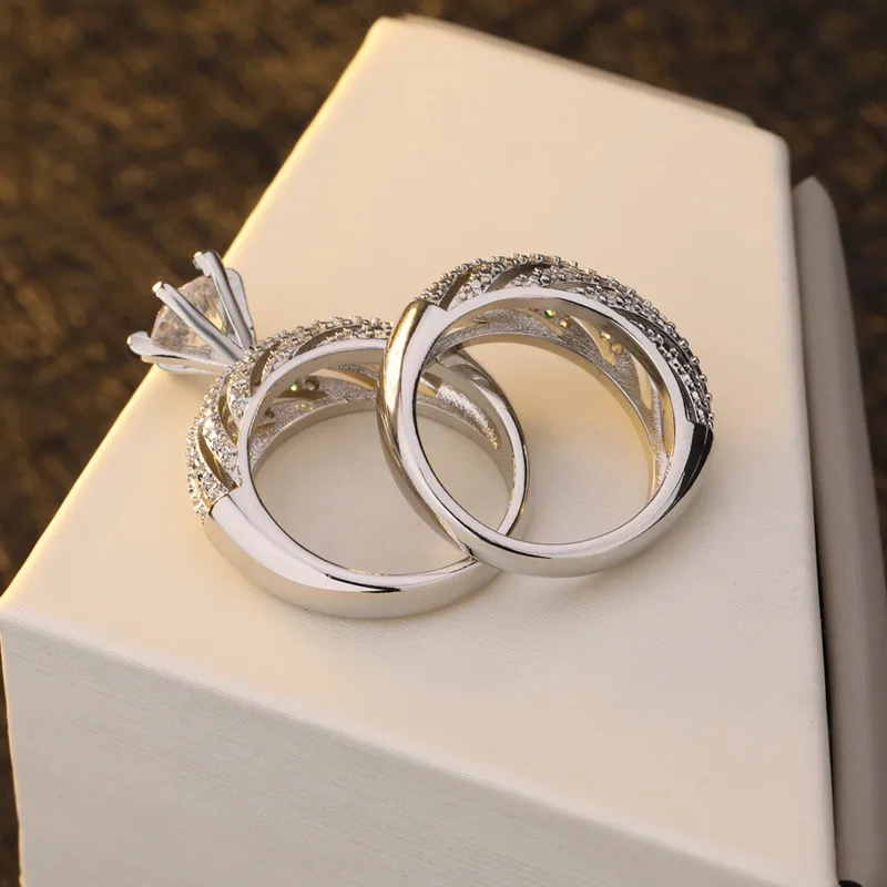 Everoyal New Fashion Silver Plated Rings For Girl Bride Wedding Jewelry Luxury Zircon Round Women Finger Accessories | Украшения и