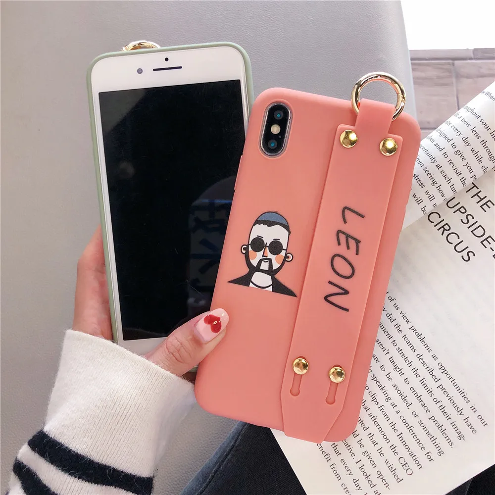 Matcha Pink Color Warm Couples Cover For iPhone 7 7Plus Cozy Convenient Wrist Strap Silicone Phone Cases 8 8Plus Case |