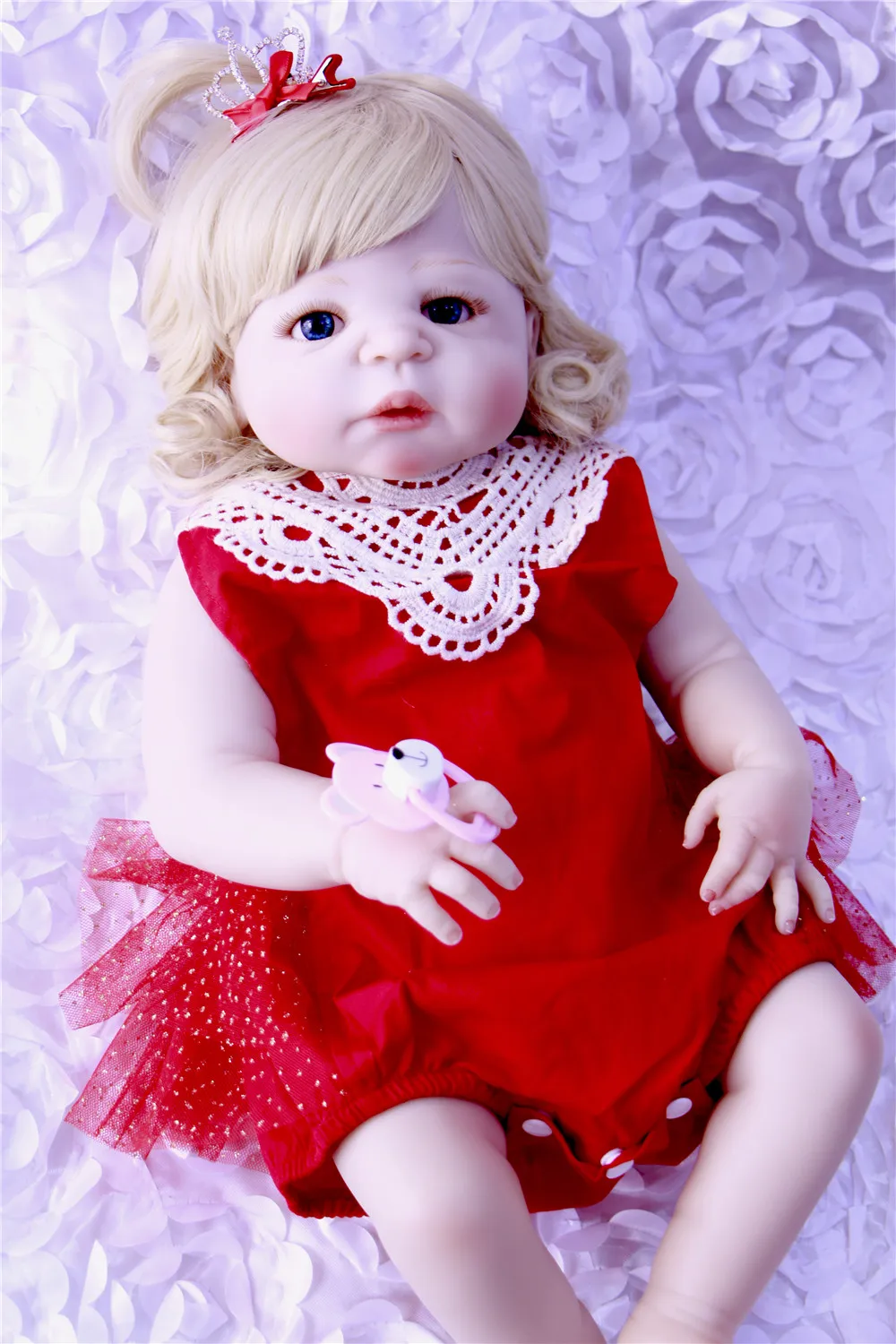 22inch full silicon blonde hair Vinyl Newborn Princess Toddler Babies Bonecas menina doll Like Alive Bebe Play House Bathe Toy | Игрушки и