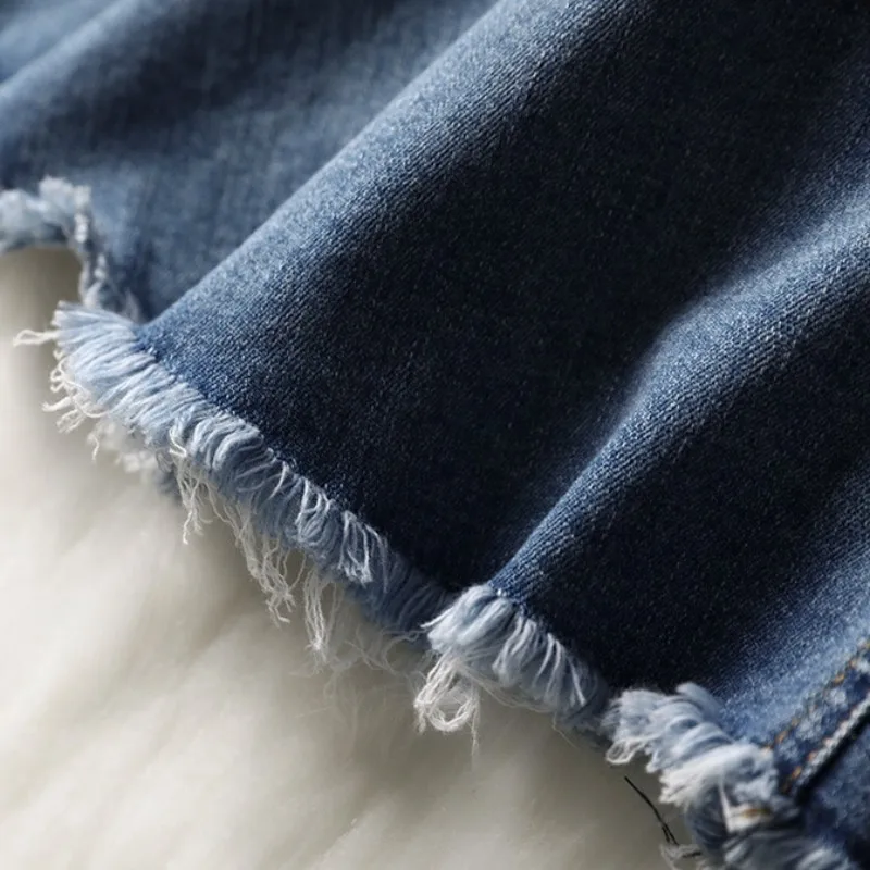 

Spring Large Size 4XL 5XL Women Denim Dresses Fashion Half Sleeve Lapel Solid A-Line Casual Ladies Ripped Jeans Party Dress