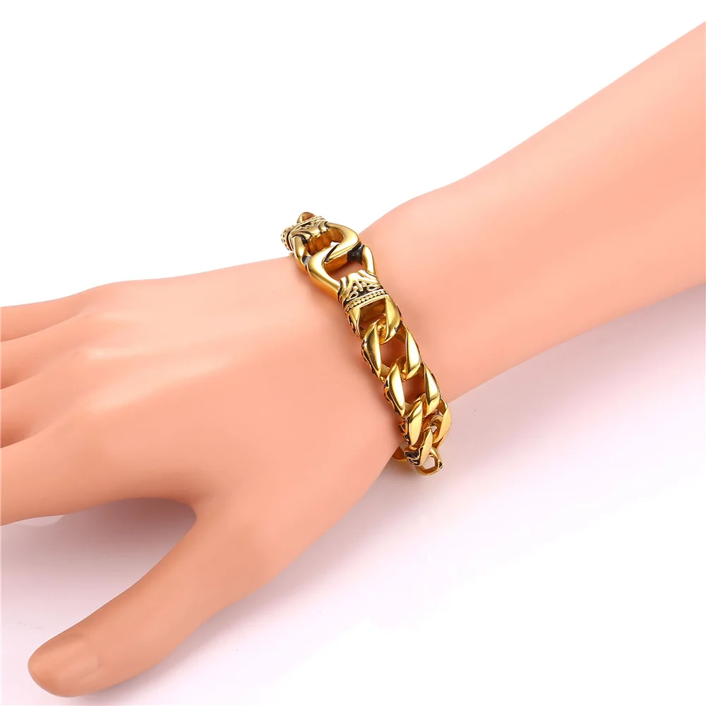 U7 New Hot Mens Bracelets 22CM With Foldover Clasp Stainless Steel Gold Color Punk Chain Bracelet Men Jewelry Wholesale H879 | Украшения и