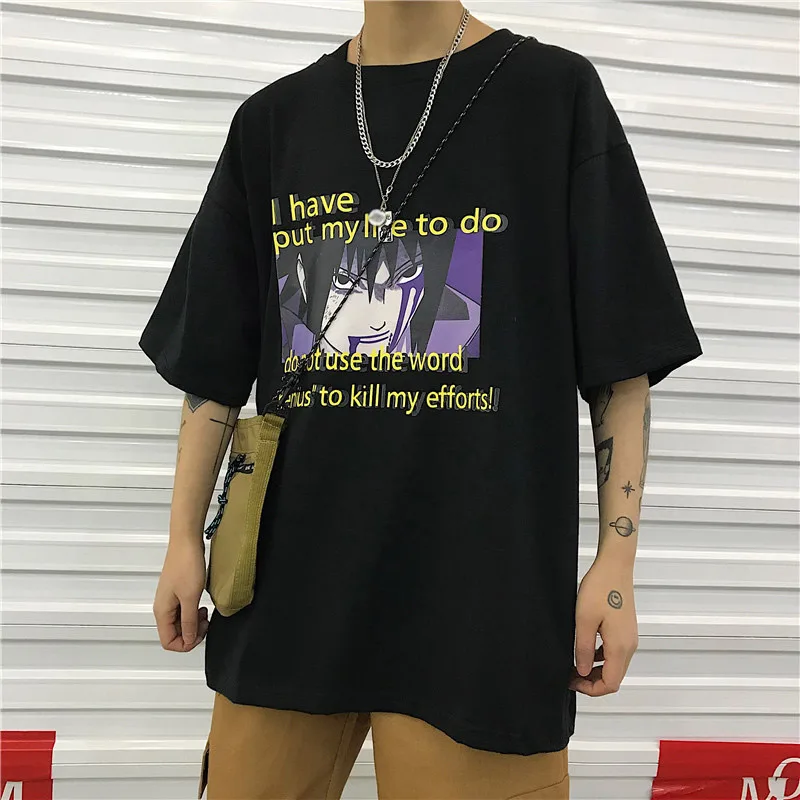 Black-6 Harajuku футболка уличная Мужская/Женская летняя футболка размера плюс с коротким рукавом для пары Повседневная футболка с принтом Наруто забавная футболка для влюбленных - Цвет: Black-6