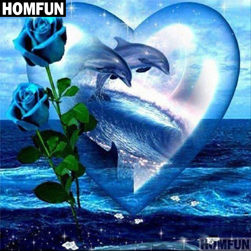 Алмазная живопись HOMFUN A00596 картина Дельфин Роза с полными квадратными/круглыми