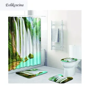 Коврики для ванной, 4 шт., водопад, Голубое озеро, плей, набор Противоскользящих ковриков для ванной, моющиеся коврики для туалета, Alfombra Bano