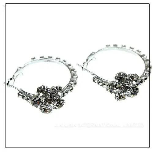 Charming Flat Earrings Silver Plated with Flower & Clear Crystals Round shaped Eardrop Ear pendants Free shipping|earrings usa|earrings factoryplated