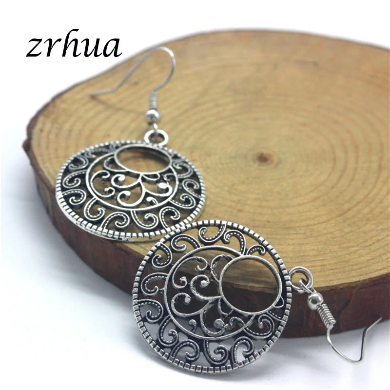 Новые модные богемные винтажные этнические серебряные большие полые круглая