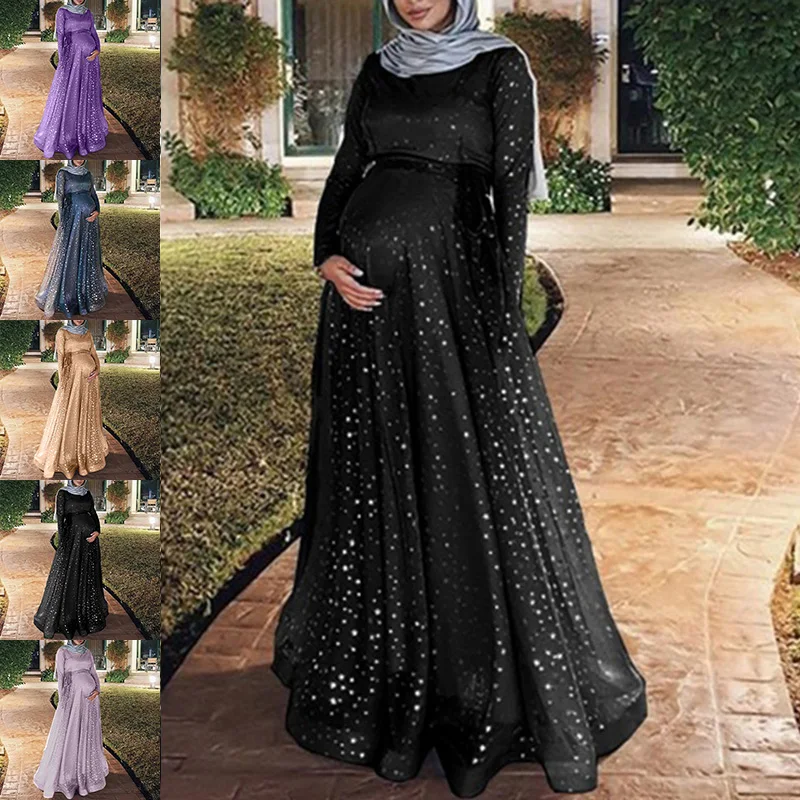 Модное женское мусульманское платье для беременных Одежда Коктейльное Макси