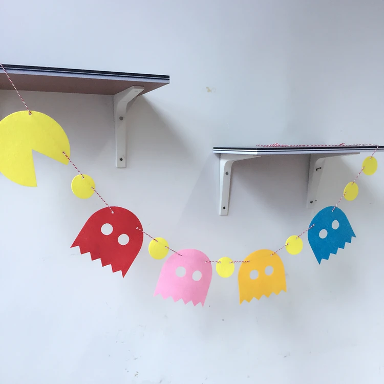 Pac man 3 Mete картонный заголовок с флажками флага день рождения, вечеринка, фото клип украшение булочки для 80 игр поставка ткани