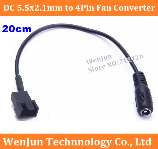 

High Quality DC 5.5x2.1mm Female to 4Pin PWM Fan convert cable 20cm D type to Fan Power cable for 9V or 12V adapter cable