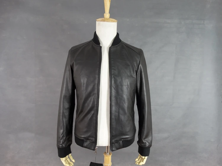 Новинка 2019 мужская кожаная рубашка черная тонкая куртка из натуральной овечьей