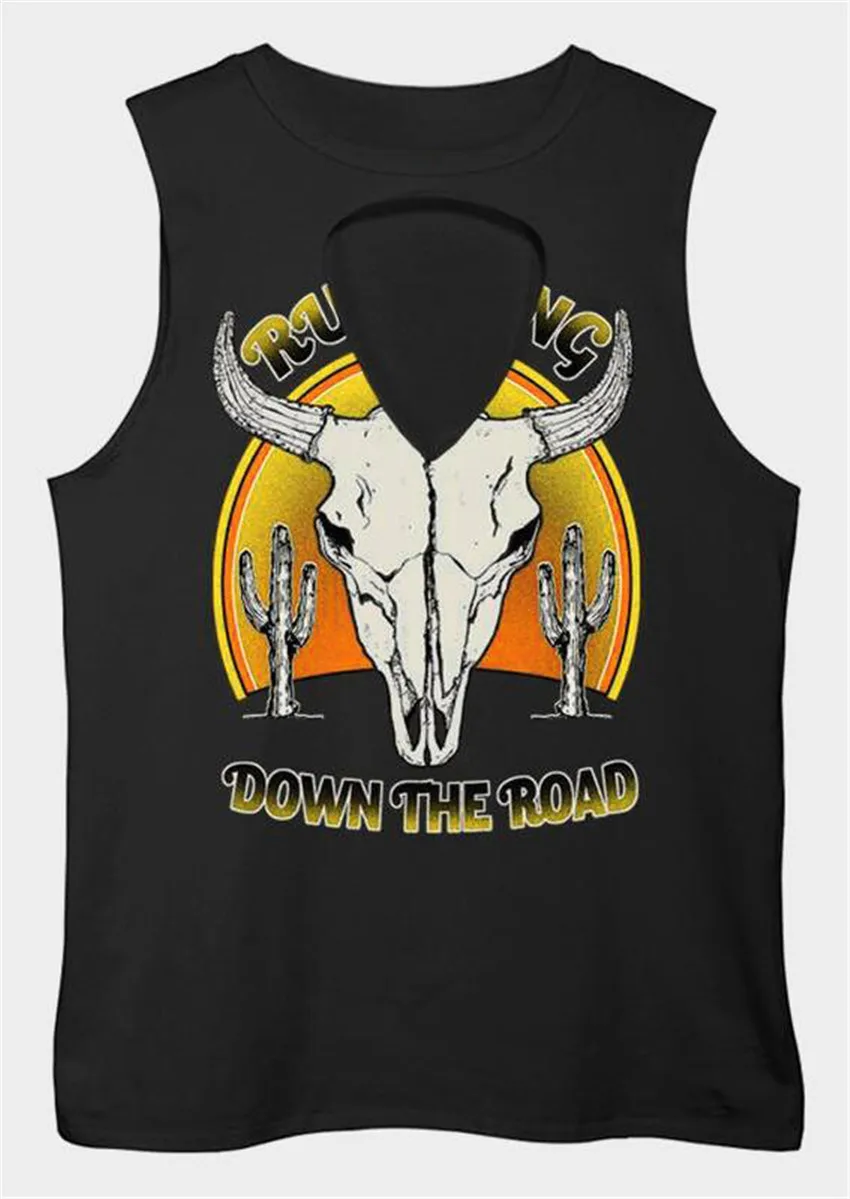 Женская майка без рукавов черная Повседневная футболка с принтом крупного