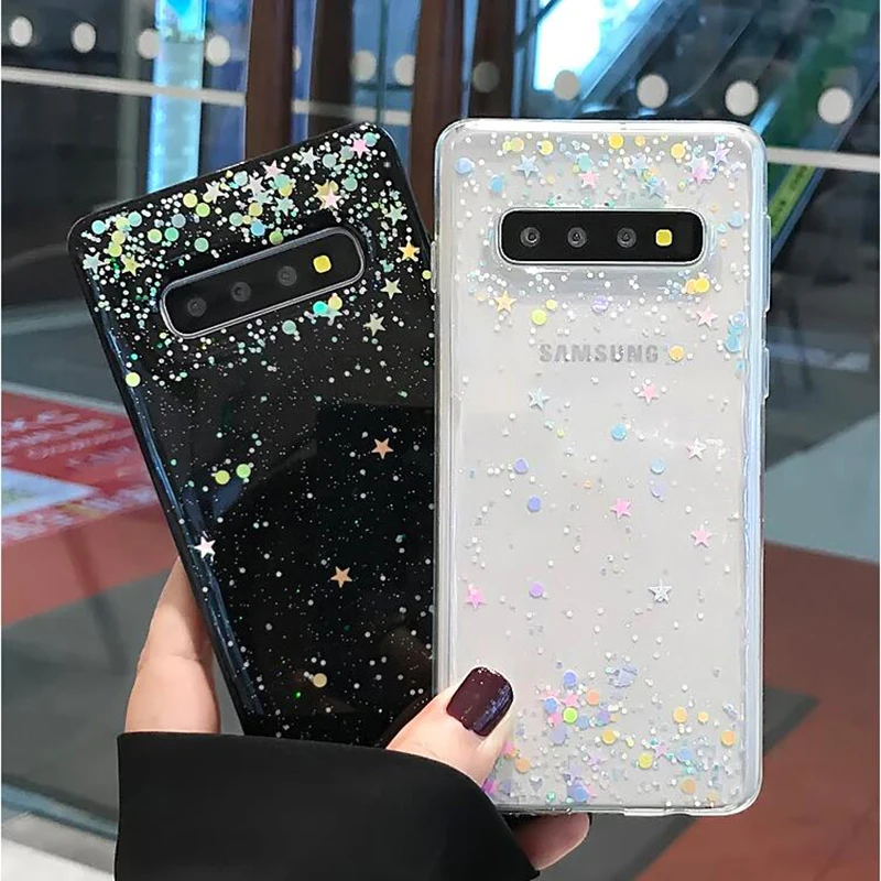 YHBBCASES для samsung Note 10 Plus 8 9 Модный яркий блестящий Блестящий Прозрачный мягкий чехол со звездами для samsung Galaxy S10 Plus S8 9