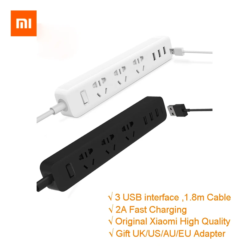 Оригинальная лента питания Xiaomi 1 8 м удлинитель штепсельная вилка Быстрая зарядка