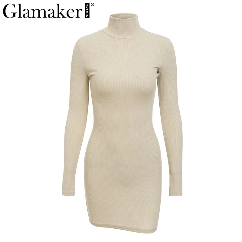 apricot Glamaker, сексуальное трикотажное платье с высоким воротом, женское летнее облегающее черное платье, женские вечерние облегающие весенние платья с длинным рукавом - Цвет: apricot