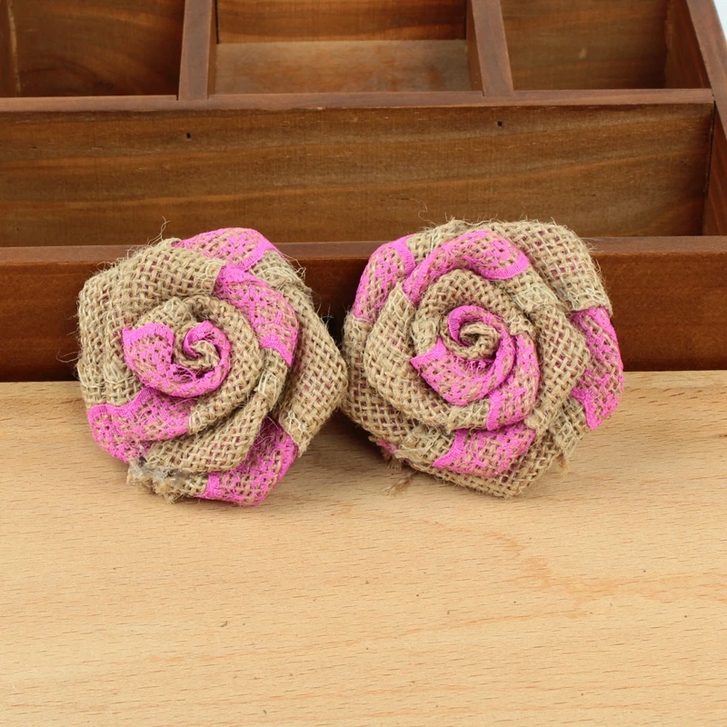 

5pcs Natural Jute Burlap Hessian Handmade flower rose with Lace Vintage christmas new year Wedding Decoration