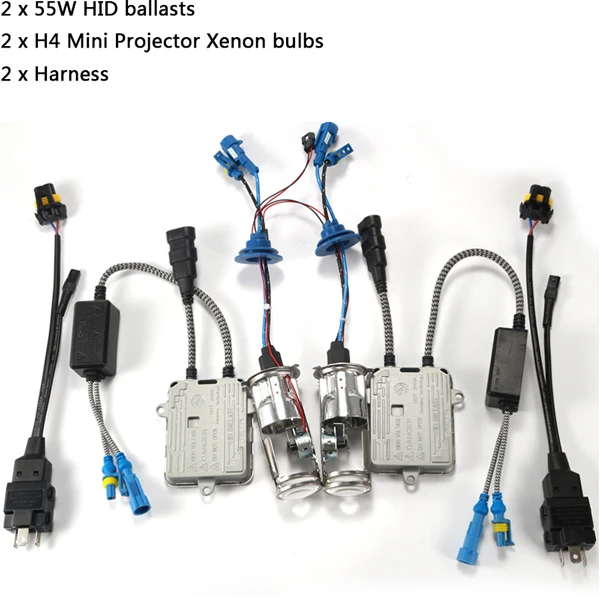 a whole set GZKAFOLEE 12V 55W h4 ксеноновая лампа 4300K 6000K 8000K белая автомобильная лампа для фар мини-проектор двойной кожухи объективов - Испускаемый цвет: a whole set