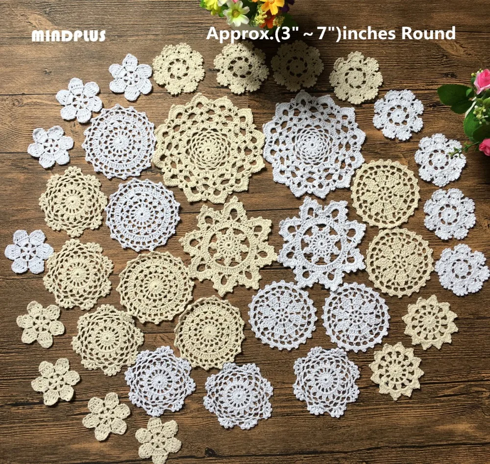 MINDPLUS 36 шт. мини Ручные вязальные крючком Doilies 3 7 дюймов белый бежевый винтажный