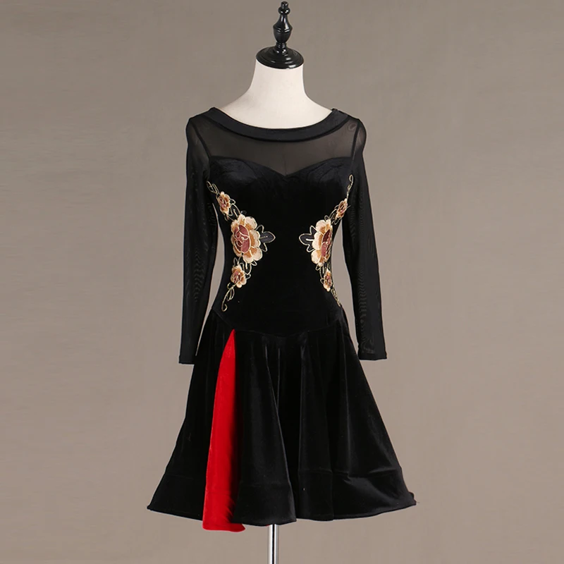 Женское черное платье для латинских танцев костюмы латиноамериканских Танго