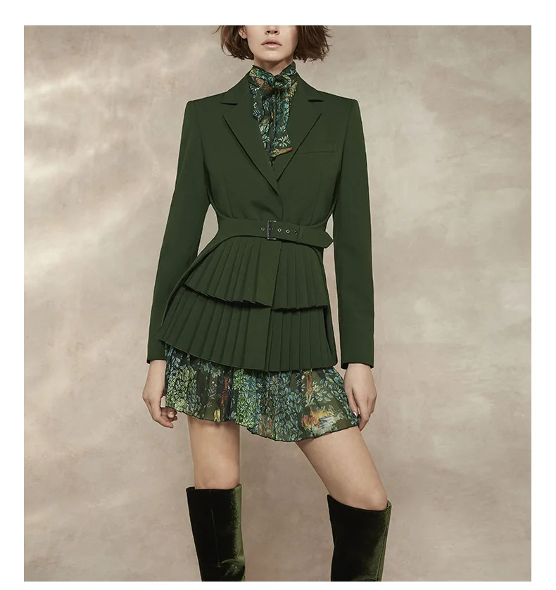

See Orange Vintage Army Green OL Suit Two Piece Set Summer 2018 Autumn Fashion Show Sexy Two Blazer Florals Chiffon Dress SO9417