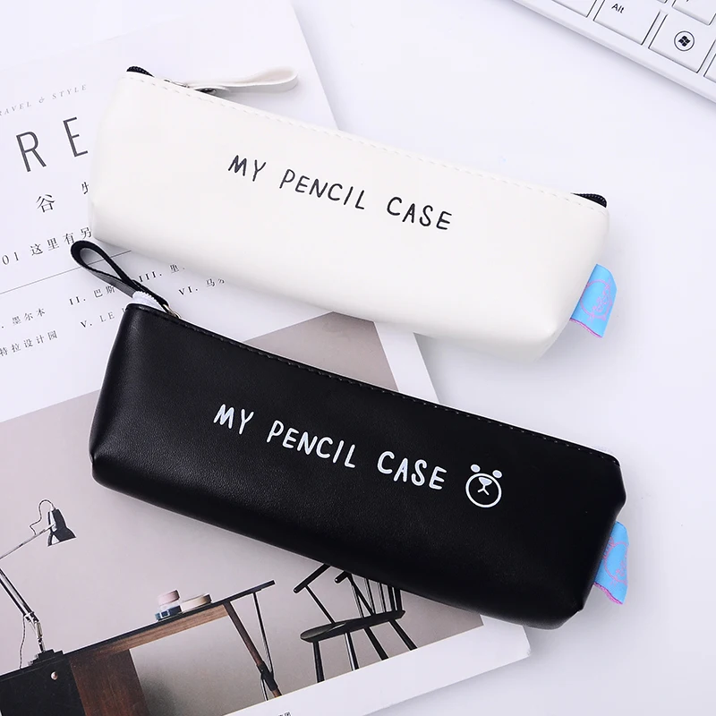 My Pencil Case Classical Black And White Color Waterproof Pu Leather Storage Cosmetic Bag Shcool Office Supplies | Канцтовары для