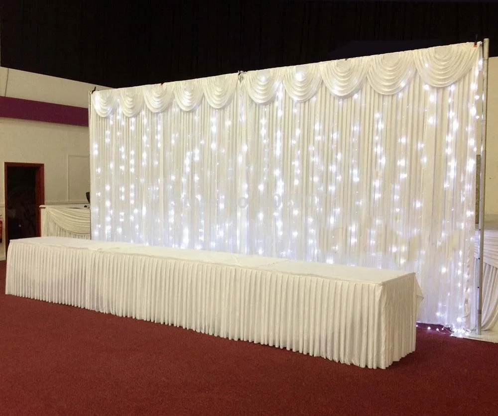 

Free Shipping Pure White wedding backdrop stage curtain with led starlight 10ft*20ft Wedding Supply