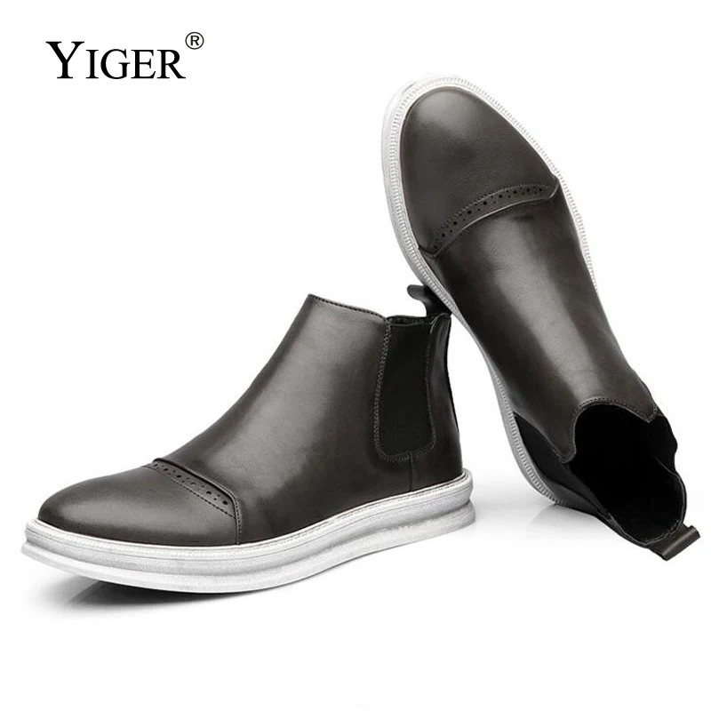 YIGER/Новинка мужские ботильоны из натуральной кожи сезон весна-осень Повседневная