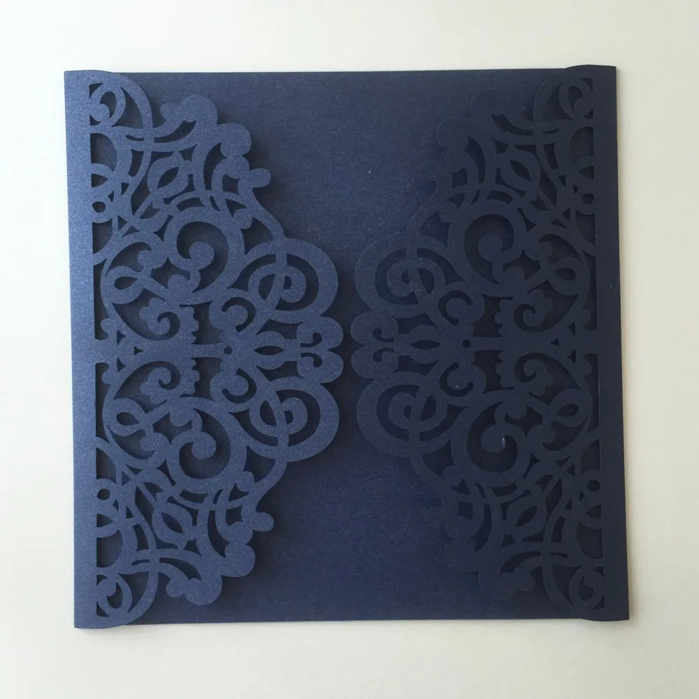 

35pcs Laser Cut 250gsm Pearl Paper Elegant Hollow Navy Blue Color Lace Wedding Party Birthday Invitation Card Party Supplies