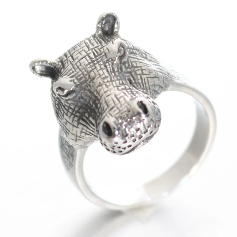 2019 Hip Hop Cool Animal Rhinoceros Ring Male 316L Stainless Steel Fashion Biker Punk Hippo Head Rings For Mens | Украшения и