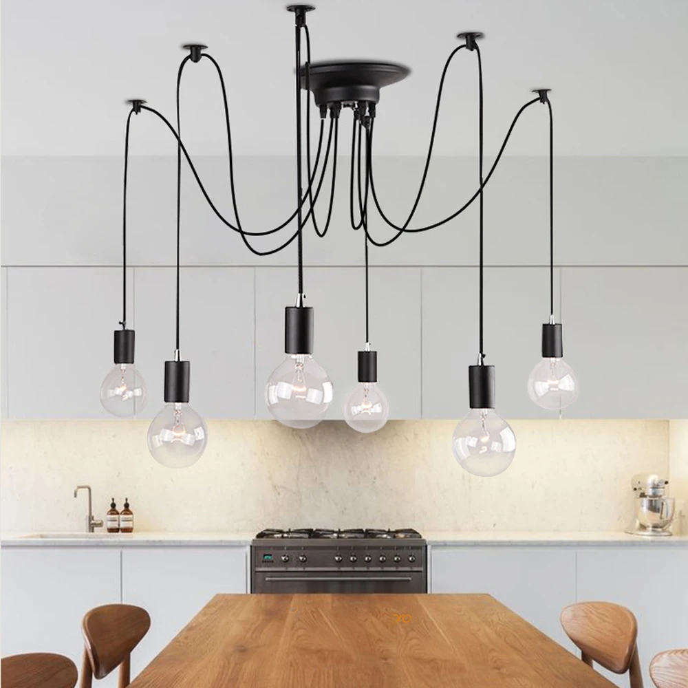 Nordic паук Винтаж подвесной светильник несколько Регулируемый Hanglamp E27 Edison luminarias