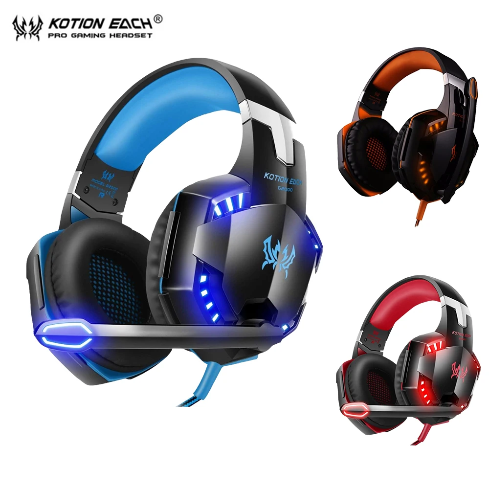 KOTION EACH G2000 игровая гарнитура стерео наушники проводные с микрофоном светодиодные