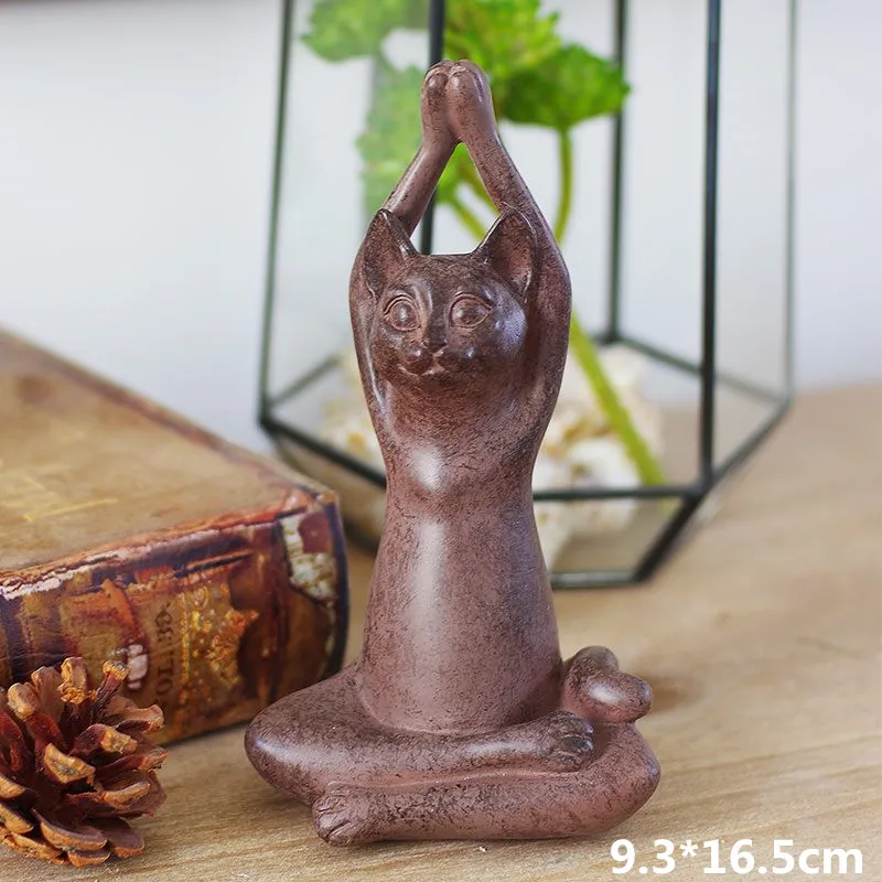 9.3X16.5CM Винтажная статуя кота для йоги, медитация, фигурка современного животного, украшения для дома, подарки для лучших друзей, изделия из смолы, искусство и ремесло L3154 - Цвет: 9.3X16.5CM