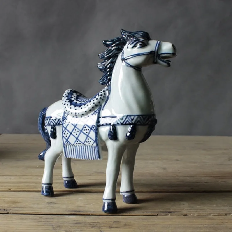 Античный Фарфор Jingdezhen ремесла украшения ручная роспись керамическая лошадь